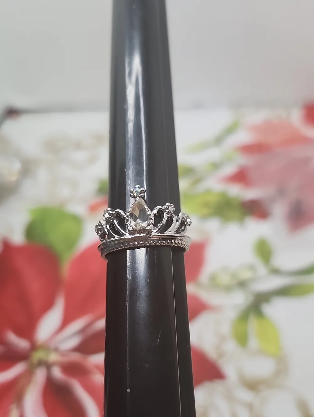 Silver Crown Ring with Clear Gemstone - Women Jewelry